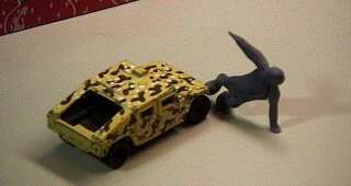 Clay man run over by a Hummer